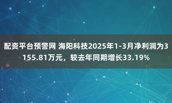 配资平台预警网 海阳科技2025年1-3月净利润为3155.81万元，较去年同期增长33.19%